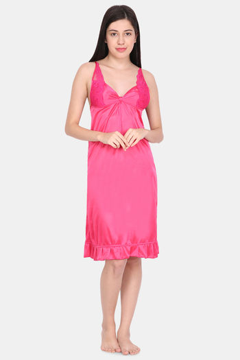 Buy Ms.Lingies Satin Nightdress Rose Pink at Rs.1199 online